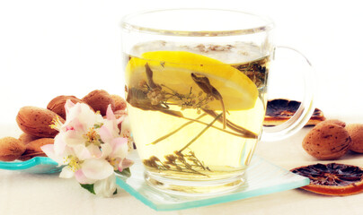 Healthy herbal drink in a bowl of glass.