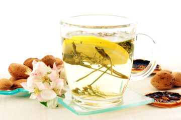 Healthy herbal drink in a bowl of glass.
