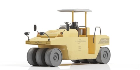 modern road roller with yellow color, isolated on white background. 3d render