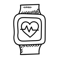 
A wristband with heart beat rate sign expliciting the heart rate monitor device. 
