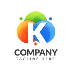 Letter K logo with colorful background, letter combination logo design for creative industry, web, business and company. Vector illustrations