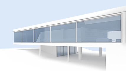 protruding part of a modern building in white