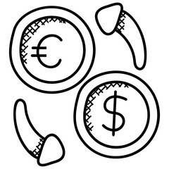 
Currency exchange doodle with the exchange sign of dollar and euro. 
