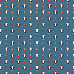 New Year and Christmas seamless pattern with penguins, hand drawn doodles Seamless Pattern. Background Vector Illustration