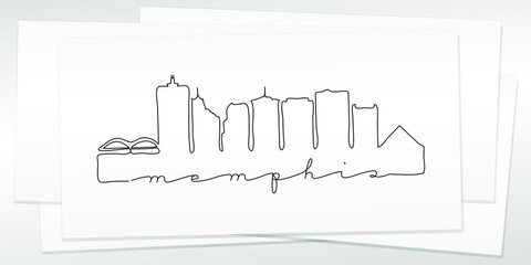 Obraz premium Memphis, TN, USA Doodle Skyline Hand Drawn. City One Line Art Illustration Landmark. Minimalistic Sketch Pen Background.