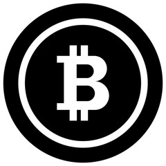

A solid icon showing the first decentralized digital currency coin having symbol on it depicting bitcoin. 
