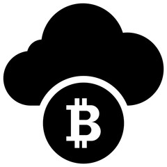 

A solid icon showing the first decentralized digital currency coin having symbol on it depicting bitcoin. 
