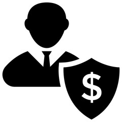 
Businessman with dollar shield symbolising business stability 
