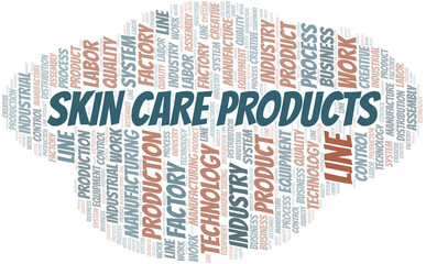 Skin Care Products word cloud create with text only.