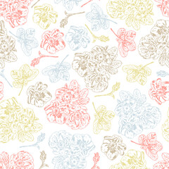Summer Flowers Vector Seamless Pattern. Hand drawn Sketch Buttercups. Wildflowers Floral Background