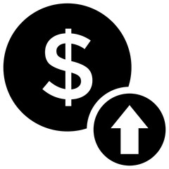 
World currency solid icon with globe and dollar sign.
