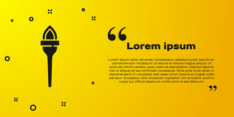 Black Torch flame icon isolated on yellow background. Symbol fire hot, flame power, flaming and heat. Vector.