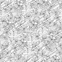 Black and white seamless background of spices, cinnamon sticks, anise stars, vector endless pattern. Sketch, coloring.