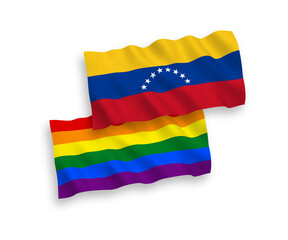 Flags of Venezuela and Rainbow gay pride on a white background