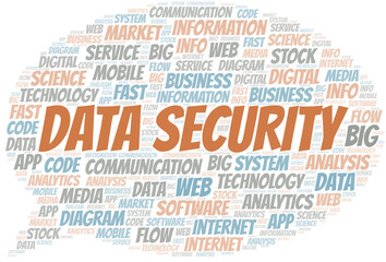 Data Security vector word cloud, made with text only.