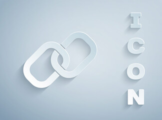 Paper cut Chain link icon isolated on grey background. Link single. Hyperlink chain symbol. Paper art style. Vector.