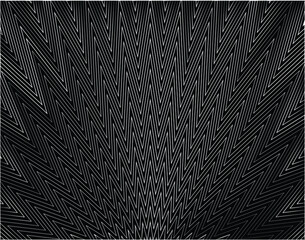 Line art optical art. Psychedelic background. Monochrome background. Optical illusion style. Black dark background. Modern pattern. Abstract graphic texture. Graphic ornament. Vector template © dexdrax