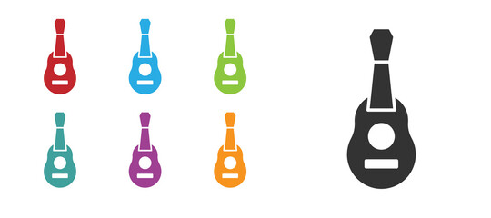 Black Guitar icon isolated on white background. Acoustic guitar. String musical instrument. Set icons colorful. Vector.