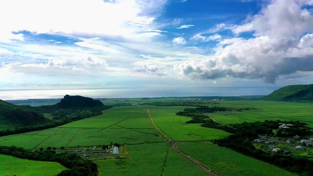 Aerial view, flight at the Mont du Rempart mountain, corps de grande,.Mont saint Pierre region Black River, behind the places Vacoas-Phoenix and Quatre Bornes, Mauritius, Africa
