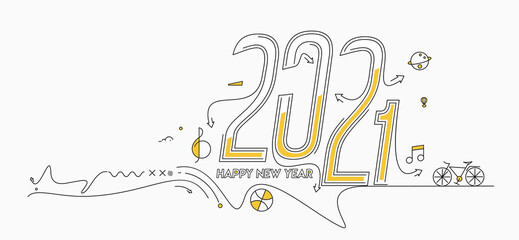 Happy New Year 2021 Text Typography Design Patter, Vector illustration.