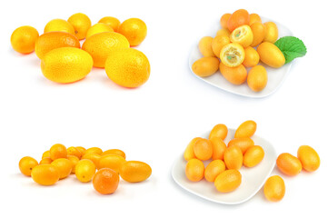 Set of cumquats isolated over a white background