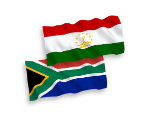 Flags of Tajikistan and Republic of South Africa on a white background