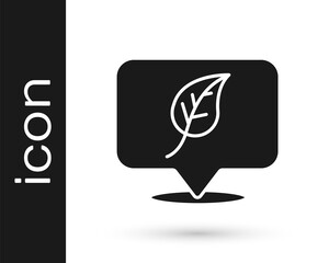 Black Location with leaf icon isolated on white background. Eco energy concept. Alternative energy concept. Vector.