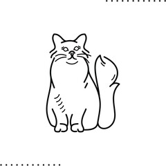 Norwegian cat, fluffy kitten vector icon in outlines