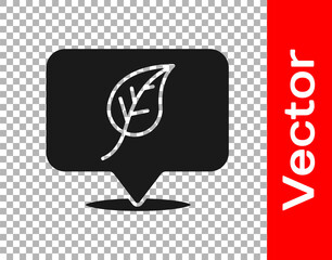 Black Location with leaf icon isolated on transparent background. Eco energy concept. Alternative energy concept. Vector.