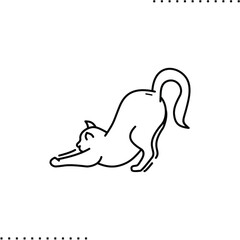 stretching cat vector icon in outlines