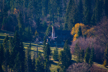 Ruins of Wierchliczka Mountain Hut in Pieniny in autumn