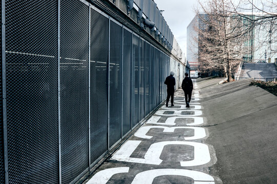 adolescent skater boys in urban setting 