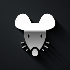 Silver Experimental mouse icon isolated on black background. Long shadow style. Vector.