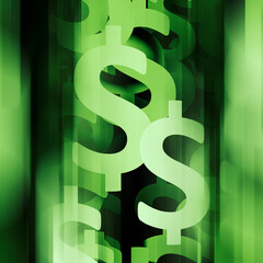 Dollar sign close up, square background. Template for presentations, headers, wallpaper and various business designs. Place for text. Kelly green hue colors and black.