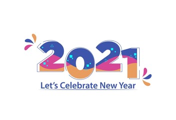 Happy new year 2021 design, happy color, white background, special year