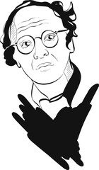 man old portrait ink isolated on white background. Concept for logo, cards, print 