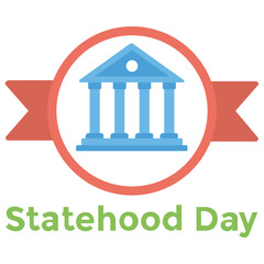 
A building under a round ribbon decoration with statehood text is depicting idea of sate hood day
