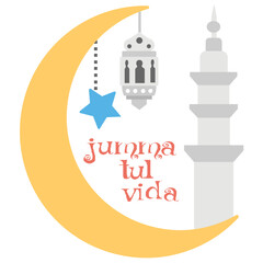
A crescent with mosque and embellishing lamps is showing jumma tul wida celebration
