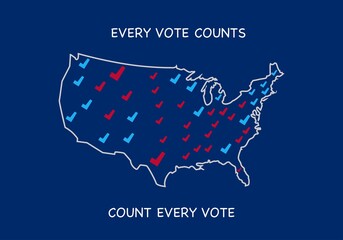 USA presidential election. Every vote counts text on USA map.