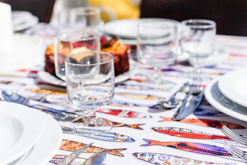 Table set for a lunch party or wedding reception