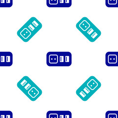 Blue Electrical outlet icon isolated seamless pattern on white background. Power socket. Rosette symbol. Vector.