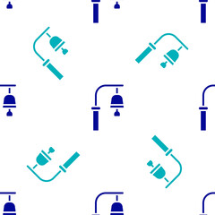 Blue Train station bell icon isolated seamless pattern on white background. Vector.