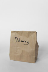 Craft bag with food delivery on a white background