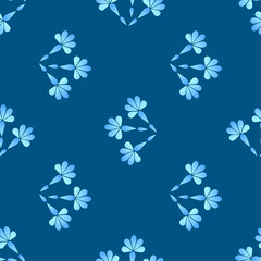 Fototapeta na wymiar Vector seamless pattern with floral, repeating element. Pattern with a blue flower on a blue background. Use in textiles, clothing, wallpaper, design, baby backgrounds, wrapping paper.