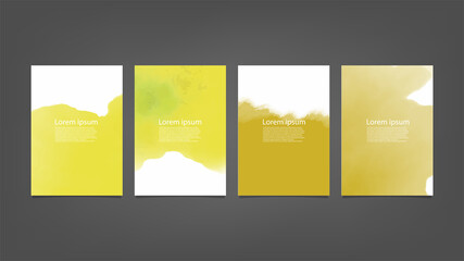 Set of yellow vector watercolor backgrounds for poster, brochure or flyer, Bundle of watercolor posters, flyers or cards. Banner template.