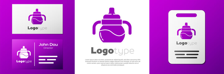 Logotype Baby bottle icon isolated on white background. Feeding bottle icon. Milk bottle sign. Logo design template element. Vector.