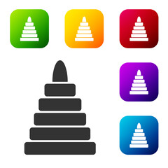 Black Pyramid toy icon isolated on white background. Set icons in color square buttons. Vector.