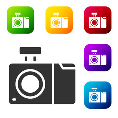 Black Photo camera icon isolated on white background. Foto camera icon. Set icons in color square buttons. Vector.