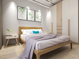 Modern design of the bedroom, there are large bed, dressing table and other facilities