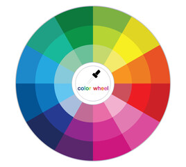 Obraz premium Color wheel. Complementary colors are opposite each other. Vector graphic illustration guide.